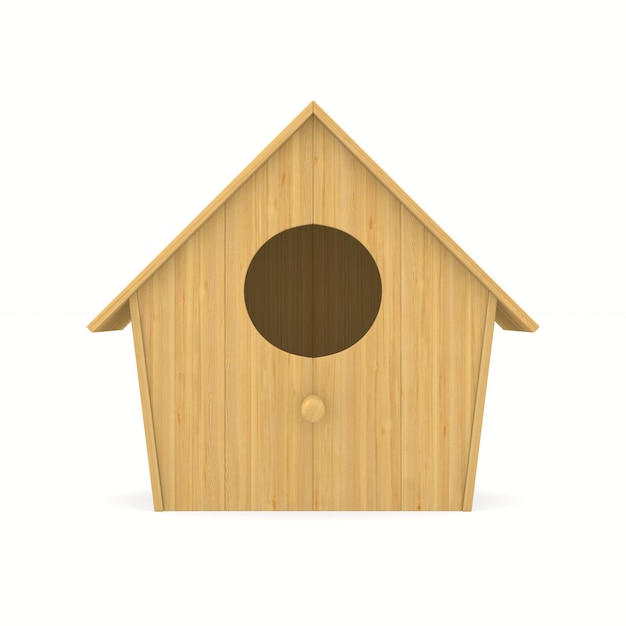 wooden bird house on white background. Isolated 3d illustration