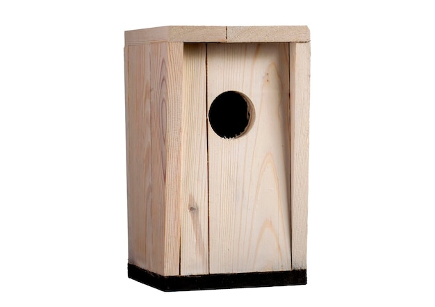 Wooden birdhouse on a white background