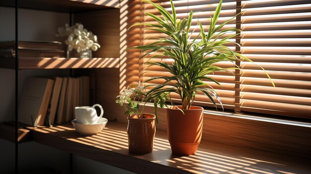 Wooden blinds on the window Interior