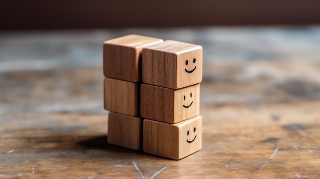 A wooden block label with happy smile relax face good feedback customer world mental health day