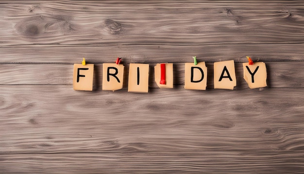 Photo a wooden block that says friday is on a wood board