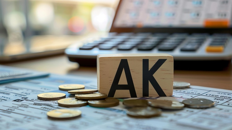Photo a wooden block with a letter a on it and a keyboard with a bunch of coins on it