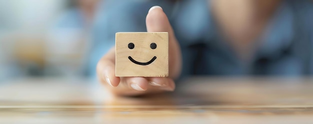 Photo a wooden block with a smiley face on it is in the background