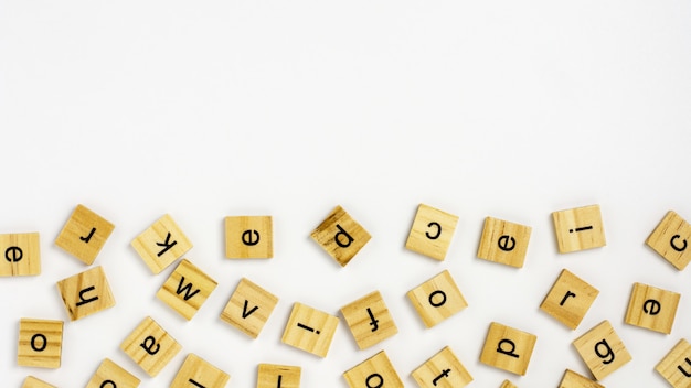 Wooden blocks alphabet isolated on white background