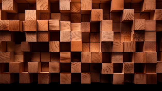 Wooden blocks background Wooden cubes pattern Generative AI