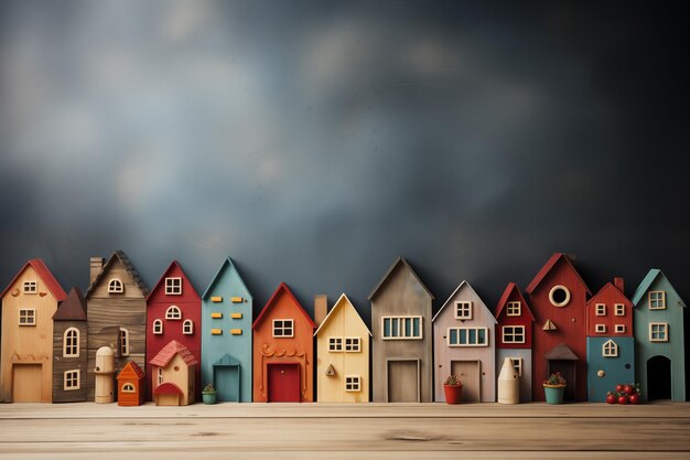 wooden blocks building houses in a playroom for kid and idea design