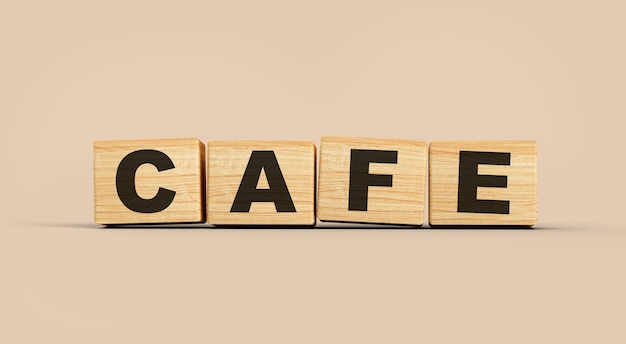 Wooden blocks Cafe word concept isolated background 3d