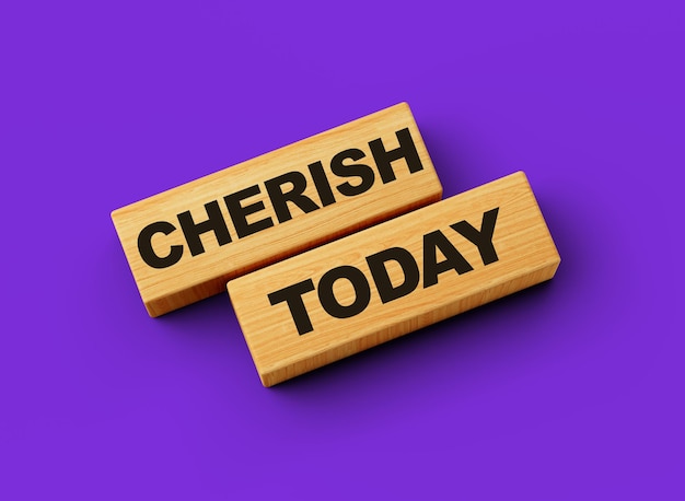 Wooden blocks cherish today word isolated background 3d illustration