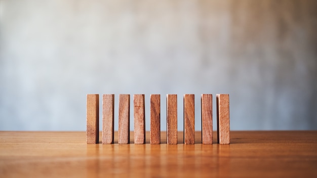 Wooden blocks in a row on the table