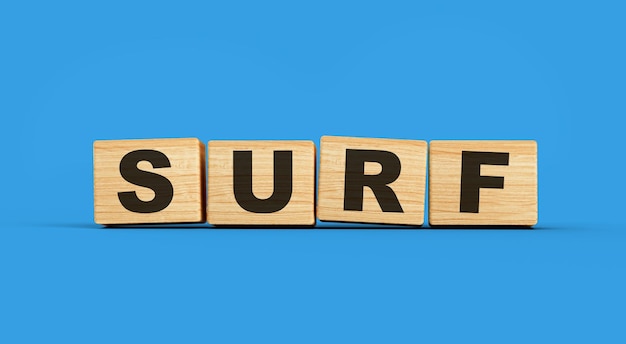 Wooden blocks Surf word concept isolated background 3d illustration