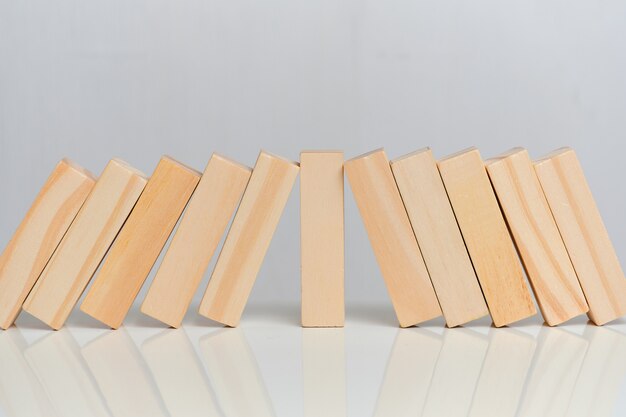 Wooden blocks on a white surface