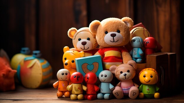 wooden blocks with a toy on a table