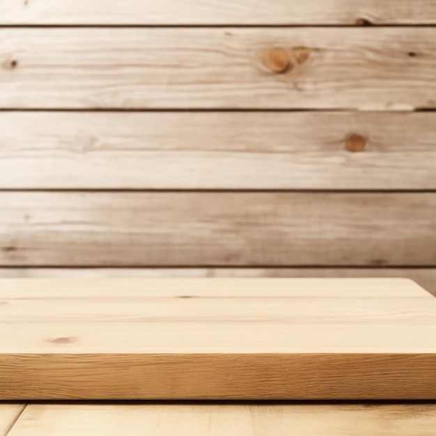 Wooden board empty table in front of blurred background generated by AI