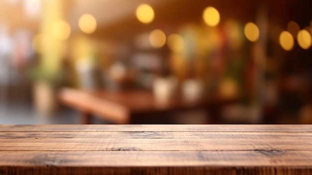 Wooden board empty table in front of blurred background Generative Ai