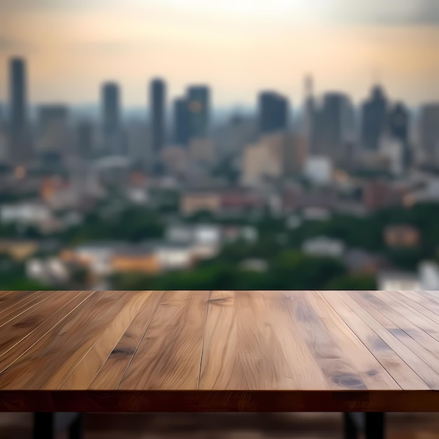 Wooden board empty table in front of blurred background Perspective brown wood over blur in coffee