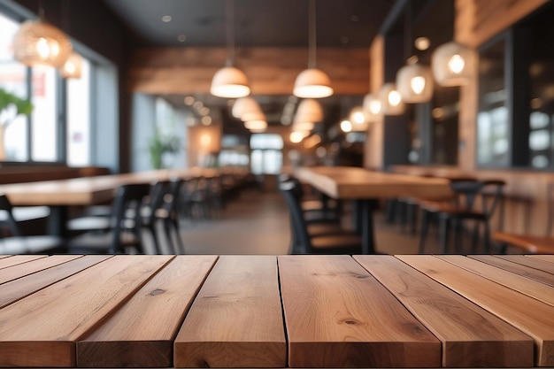 Wooden board empty table in front of blurred background perspective brown wood over blur in coffee