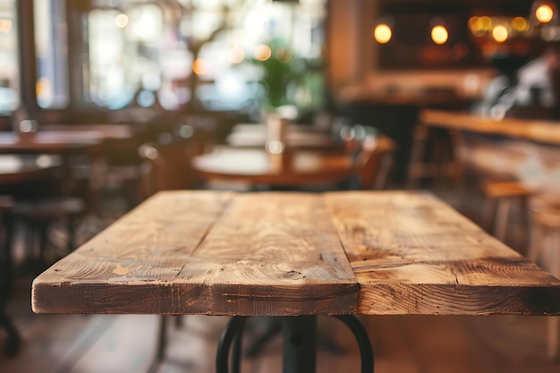 Wooden board empty table in front of blurred background