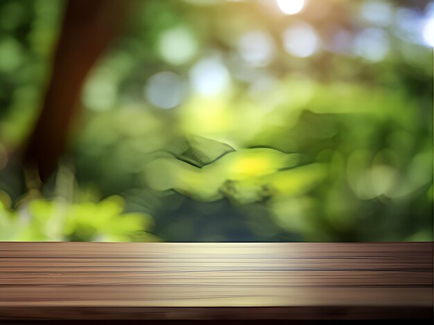 wooden board empty table in front of blurred background