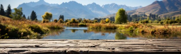 Wooden board empty table in front of blurred background