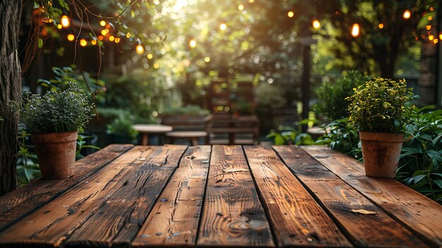 Wooden board empty table in front of blurred background