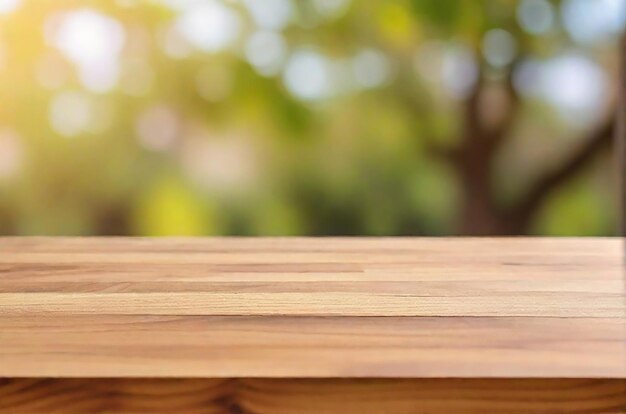 Photo wooden board empty table top on of blurred background ai generated photo