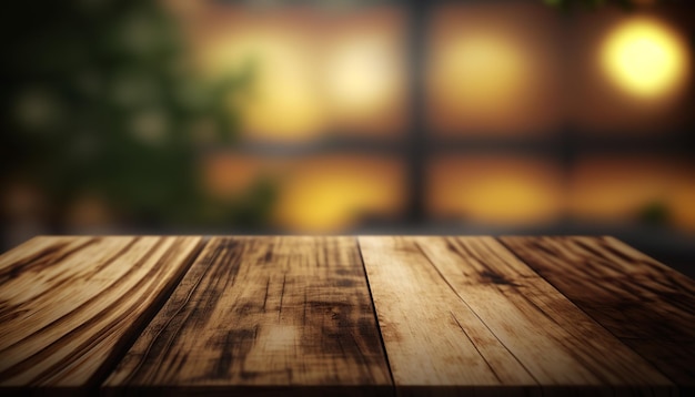 背景をぼかした写真の生成的な ai の上に木の板の空のテーブル