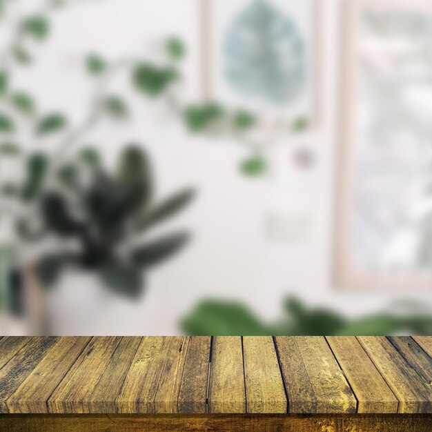 Photo wooden board empty table top on of blurred background