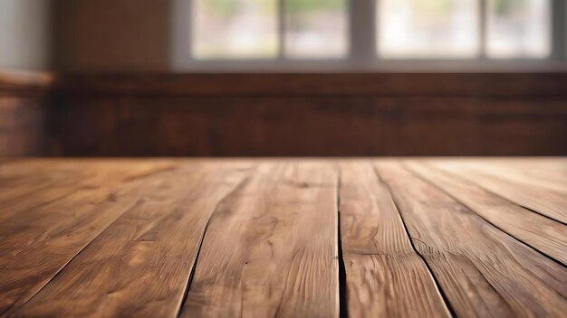 Wooden board empty table top on of blurred background