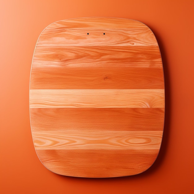 写真 オレンジ色の背景に描かれたテーブルの上の木製の板