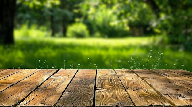 Wooden board or table empty table in front of blurred background for display products Ai Generated