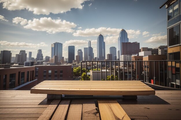 Photo a wooden board in an urban cityscape