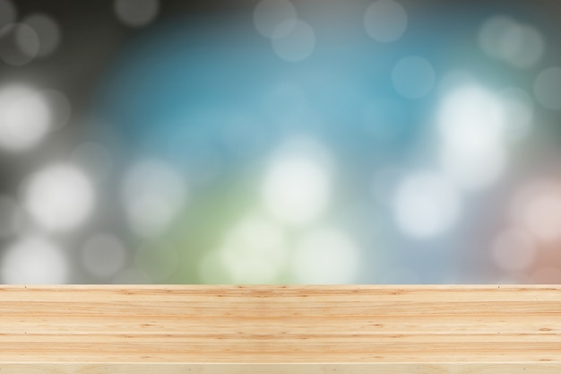 Wooden board with Blue blurred background.