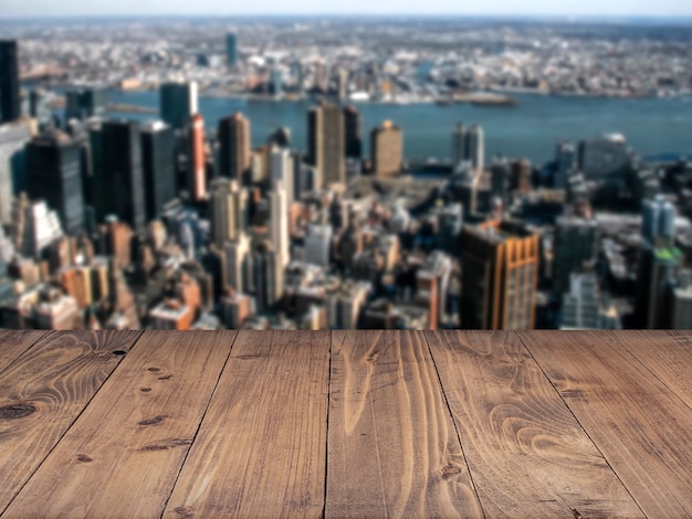 Wooden board with faded city