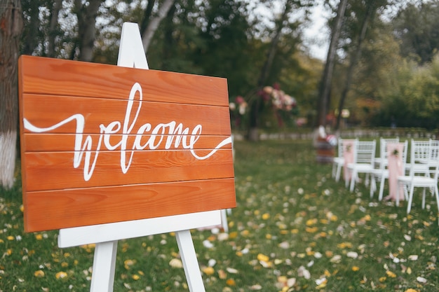 Photo wooden board with the inscription welcome