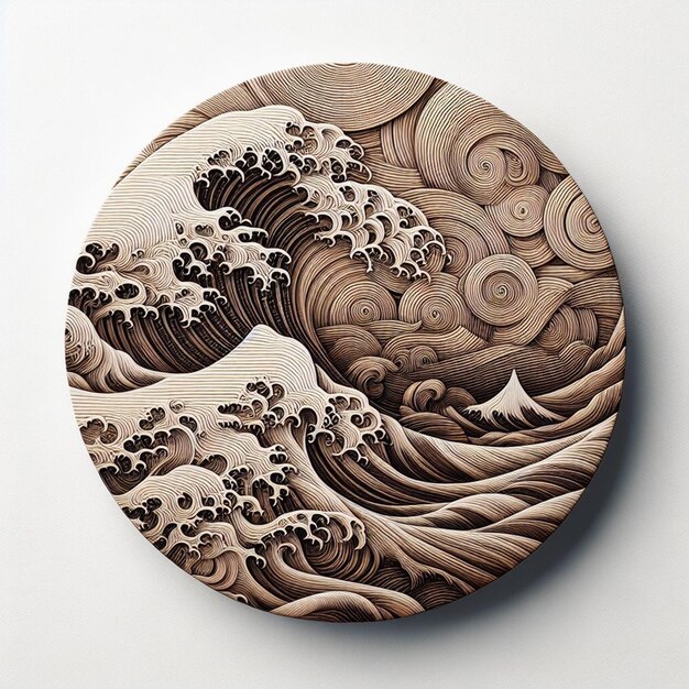 wooden board with Japanese style wave engraving