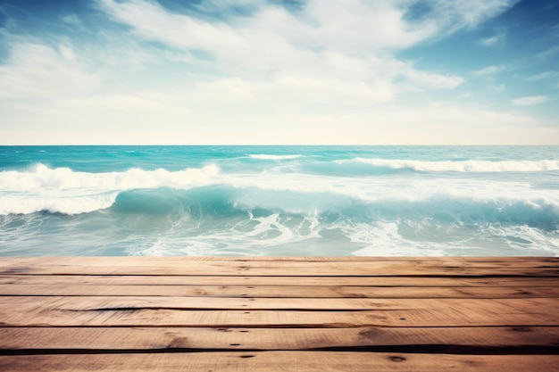 Wooden board with sea background