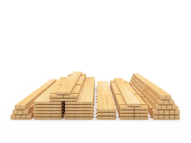 Wooden boards and planks are stacked