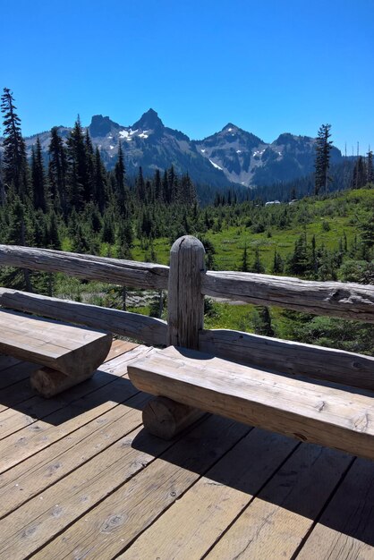 Wooden boardwalk against clear blue sky