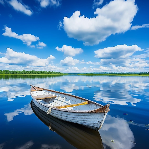 A wooden boat on a lake generated by ai