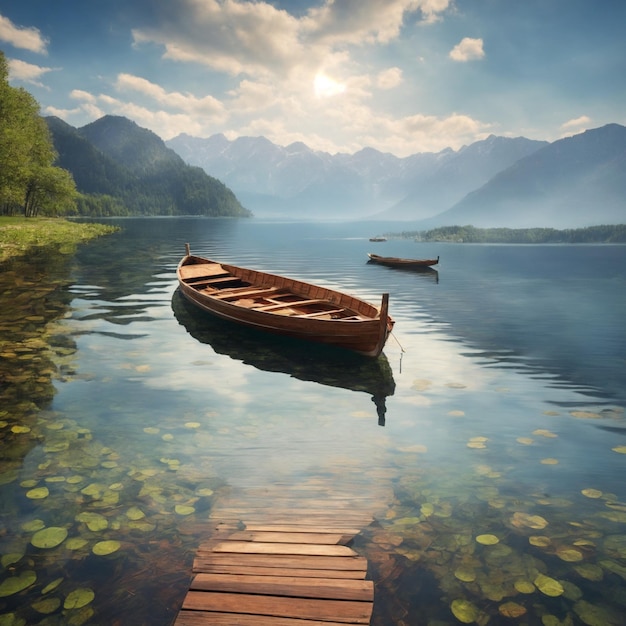 wooden boat on the lake