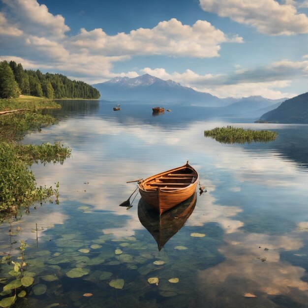 wooden boat on the lake