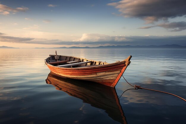 Foto fotografia di una barca di legno in mare