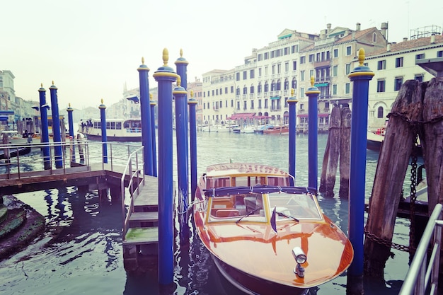 Wooden boat in Venice Italy Processed for vintage tone effect