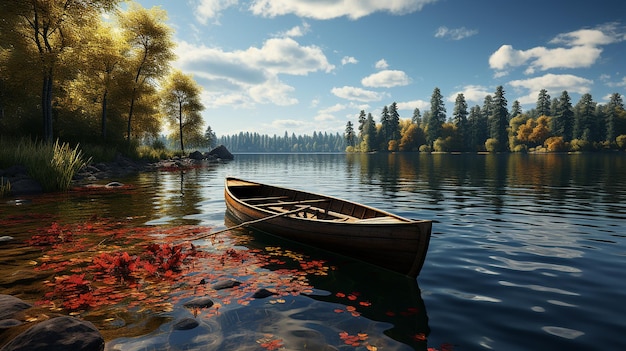 水の上の木製のボート