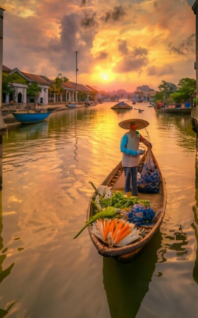 Photo wooden boats on the thu bon river hoi an hoian vietnam