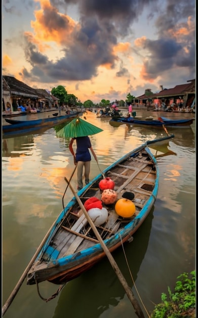 Wooden boats on the Thu Bon River Hoi An Hoian Vietnam