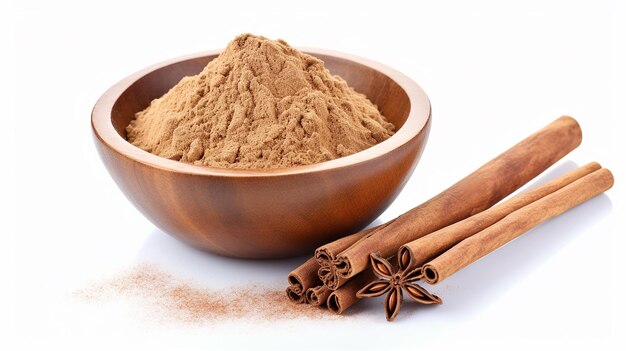 wooden bowl of finely dried cinnamon powder