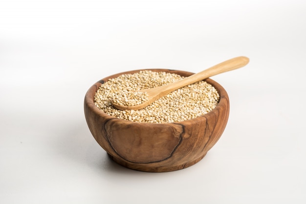 Wooden Bowl full of quinoa. 