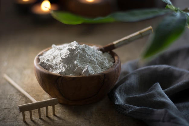 Wooden Bowl full of white clay