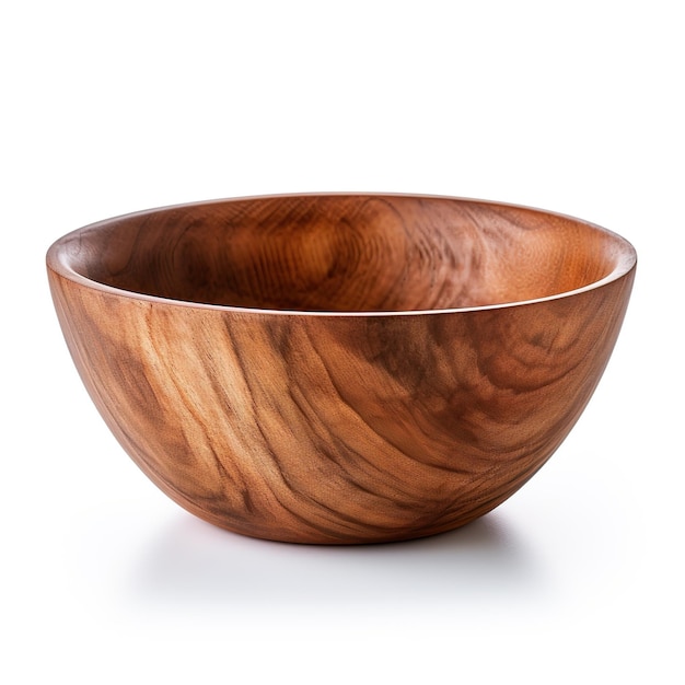 wooden bowl on isolated white background